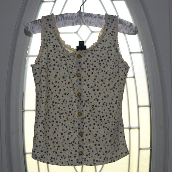 ART CLASS Girls' Rib-Knit Button-Front Lace Trim Tank Top Size S 6/6X - Picture 1 of 3